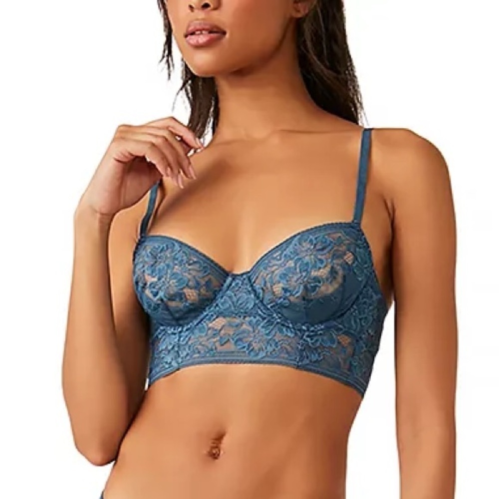 Free People Sorento Demi Lace Longline Underwire Bra (32DD)